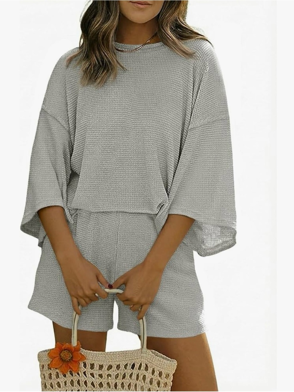 Amazon Women Shorts High Waist Set in Light Gray
